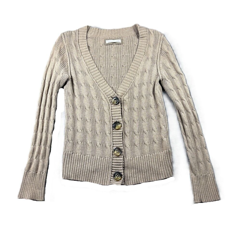 Old Navy Women Sweater Vintage Y2K Cable Knit Cardigan Big Button Beige Med Q248